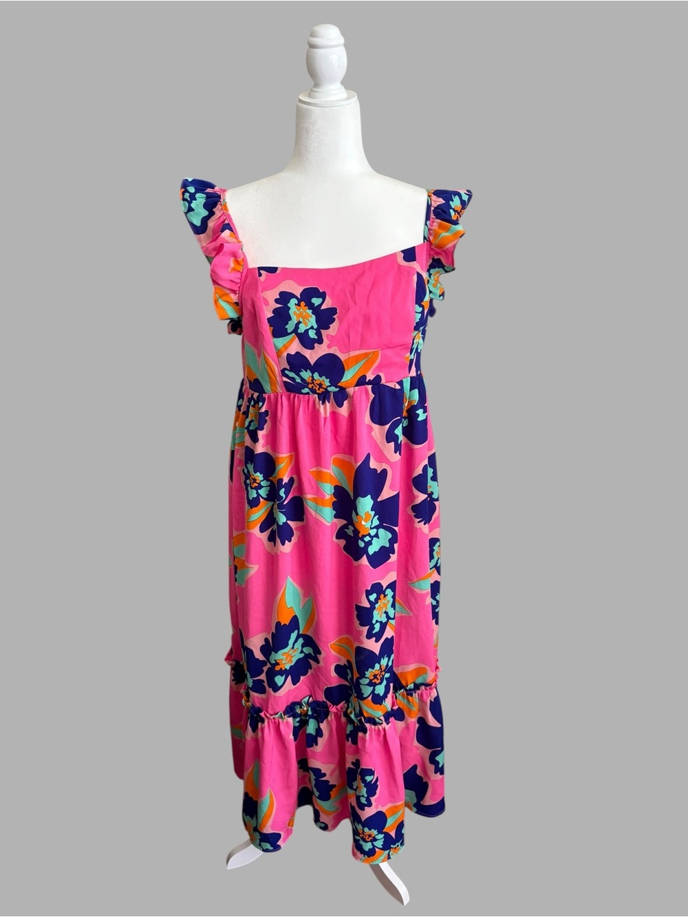 Women’s Pink Floral Sundress with Ruffle Straps